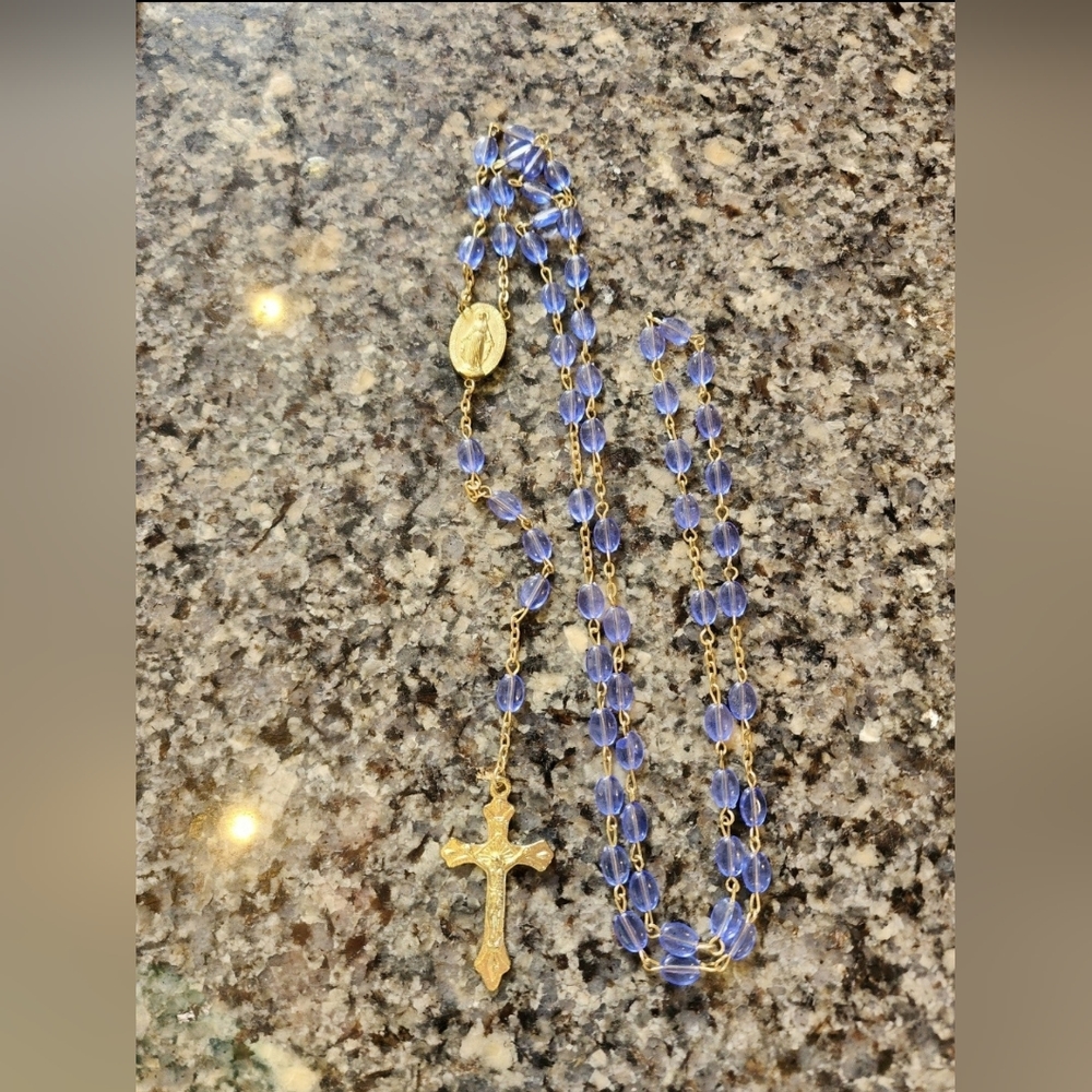 Blue beaded rosary: "Mary conceived without sin pray for us who have recourse.."